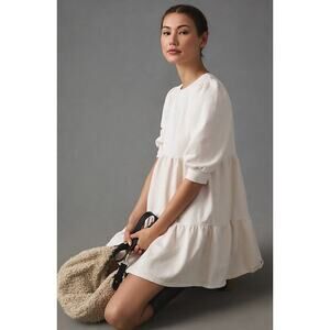 NWT Anthropologie T.La Savannah Puff-Sleeved Mini Dress in Ivory